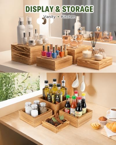 8 Pack Wooden Buffet Risers for Food Display, 8 Mini Sign - Image 5