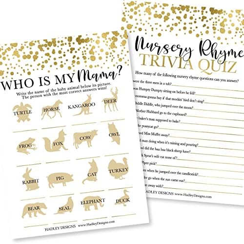 Hadley Designs 25 Gold Word Scramble For Baby Shower, 25 True Or False Game, 25 Baby Animal Matching, 25 Nursery Rhyme Game - 4 Double Sided Cards Baby Shower Ideas, Baby Shower Party Supplies - Image 4