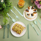 Kochorie 300 Pieces Sage Green Plastic Silverware with Spoons Forks Knives - Image 4