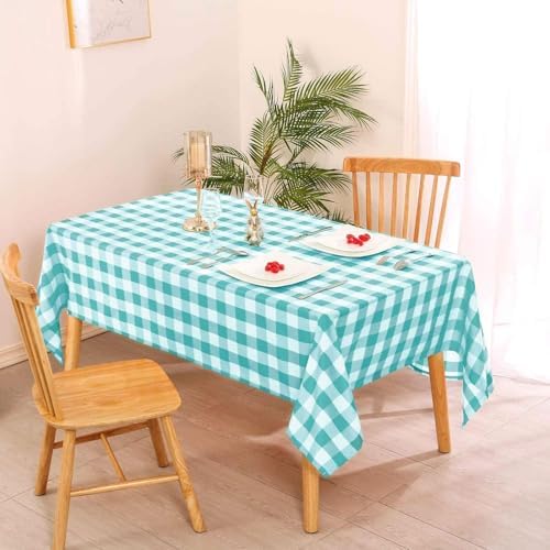 Hiasan Checkered Tablecloth Rectangle 52 x 70 Inch, Aqua and White - Image 5