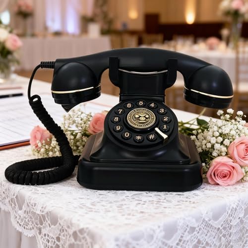 Audio Guest Book Wedding Phone, Vintage Telephone Recorder Wedding Guest Book, Retro Voice Recording Phone for Birthdays Party/Graduation/Baby Shower/Retirement/Special Occasions (Black) by TelPal