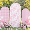 SiliFine Set of 3 Pink Chinoiserie Floral Arch Cover 4ft 5ft 6ft Gingham Stretchy Backdrop Covers Striped Backdrop Cover for Wedding Birthday Party Bridal Shower Baby Shower Celebration by SiliFine