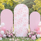 SiliFine Set of 3 Pink Chinoiserie Floral Arch Cover 4ft 5ft 6ft Gingham Stretchy Backdrop Covers Striped Backdrop Cover for Wedding Birthday Party Bridal Shower Baby Shower Celebration by SiliFine