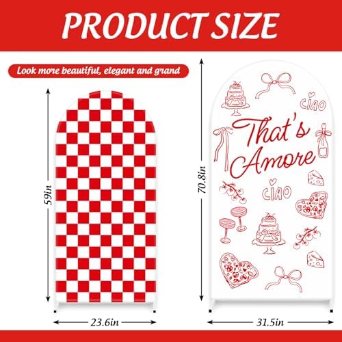 FYSUIMU 2 Pcs That's Amore Arch Backdrop Covers Red Plaid Pizza Pasta Stretchy Spandex Arch Stand Fabric Cover for Italian Party Wedding Bridal Shower Bachelorette Engagement Decorations (5ft/6ft) - Image 2