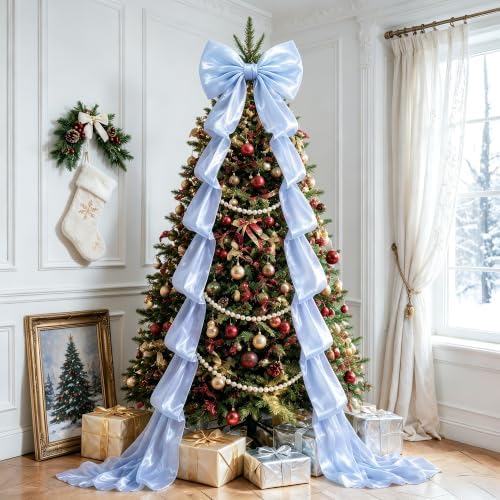 Big Blue Bow Coquette Room Decor, 16x85 Inch Large Christmas Bows for Birthday Decorations, Christmas Tree Topper, Girl Room Decor, Bachelorette, Wedding, Baby Shower, Front Door, Wreath (Blue) by AERORIBOWEnjoyEveryDay