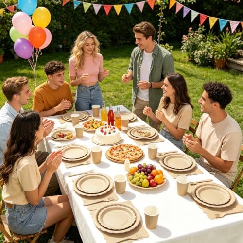 200Pcs Brown Party Plates and Napkins, 9’’ Disposable Scalloped Khaki Paper Plates and 7’’ Dessert Plates Cups Napkins Forks Party Supplies for Birthday, Wedding, Baby Shower Decorations, Serves 40 - Image 6