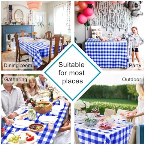 Hiasan Checkered Tablecloth Square 70 x 70 Inch, Royal Blue and White - Image 4