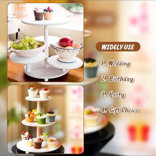 GENMOUS 2PCS 3 Tier and 4 Tier Beaded Cupcake Stand Set for Birthday Party Decor,Rustic Wooden Cupcake Tower Stands for 74 Cupcakes,White Cupcake Tiered Stand Display for Wedding Baby Shower Tea Party - Image 5