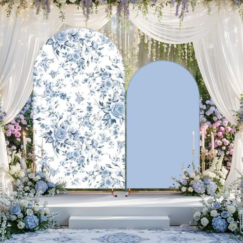 Mindsoft 2 Pcs Blue Flower Arch Cover Backdrop - Image 4