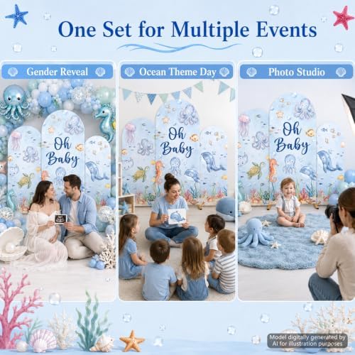 3PCS Under The Sea Baby Shower Arch Backdrop Cover Ocean Party Decorations - Image 7