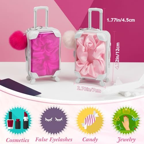 LemonRoad 60 Pcs Mini Empty Suitcase Box with Plush Keychain, 2 Pink - Image 2