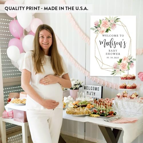 Andaz Press Personalized Large Canvas Baby Shower Welcome Sign, 16 x 20 Inches, Geometric Peachy Pink Floral Wreath, Guestbook Alternative, Custom Baby Shower Sign, Floral Baby Shower, Baby Sprinkle - Image 5