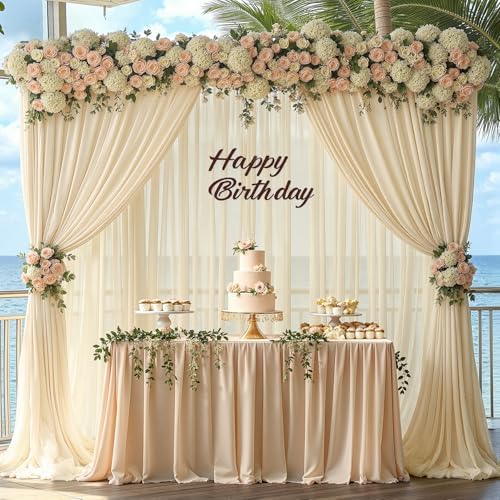 20ft x 10ft Champagne Backdrop Curtains, Wrinkle-Free Sheer Chiffon Fabric Photo Backdrop Drapes for Wedding Arch Party Ceremony Stage Photography Decorations - Image 4