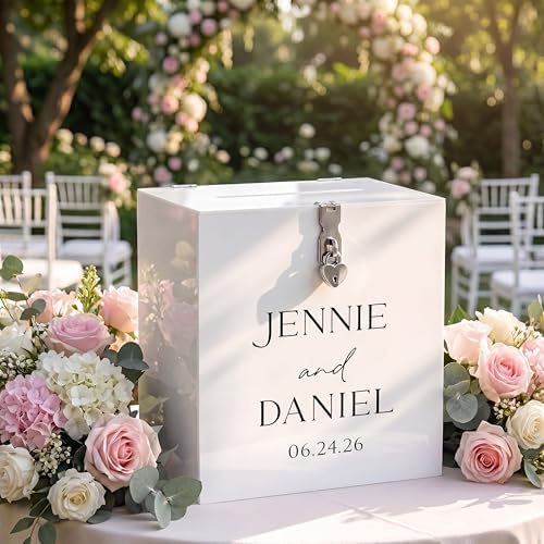 Novabright 10" Wedding Acrylic Card Box, White, Elegant Style by Unknown