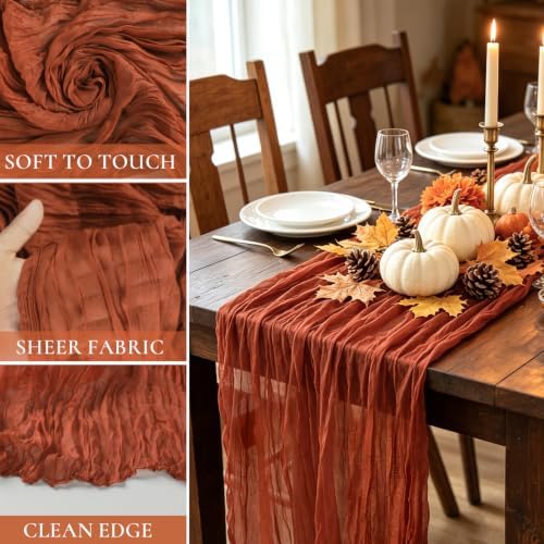 BLUETOP 10 Pack Terracotta Cheesecloth Table Runners 35x120 Inch, 10FT Rustic Burnt Orange Cheese Cloth Table Runner for Wedding Bridal Shower Baby Shower Birthday Holiday Decor - Image 3
