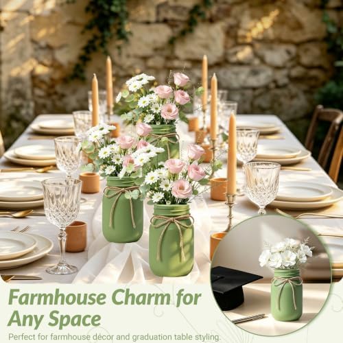 12 PCS 16oz Glass Mason Jars Flower Vases for Centerpieces, Green - Image 7