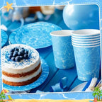 Ceenna 452 Pcs Ocean Waves Party Decorations for 50 Guest, Under The Sea Pool Paper Plates Napkins Cups Tablecloth Cutlery Straw for Summer Blue Ocean Water Beach Birthday Baby Shower Party Supplies - Image 4