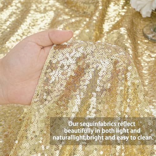 Party Tablecloth Light Gold 90x156 Inch Sequin Fabric Seamless Table Cloths - Image 3