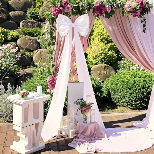 Jumbo Blush Pink Satin Ribbon Bow - Stunning Wall Hanging for Birthday, Baby Shower, Wedding & Festive Party Supplies (White) - Image 5