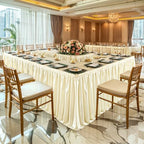 21ft Length Light Champagne Satin Table Skirt Rectangle Tables-Wrinkle Resistant Ruffle Table Skirting Glitter Teacher Desk Cover Skirt for Classroom Dorm Weddings Birthday Party Table Decorations - Image 5