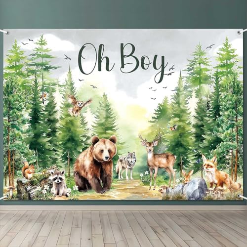 Woodland Animals Baby Shower Decoration Backdrop Oh Boy Banner 8x6ft by LDWLYW