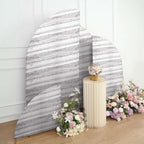 Efavormart Set of 4 Whitewash Wood Print Spandex Chiara Backdrop Covers, Fitted Half Moon Arch Slipcovers 2.5ft-7ft for Shabby Chic and Coastal Decor - Image 6
