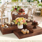 OMISTAR 6 Pcs Wooden Risers Display Stands Set - Rustic Wood Cake Stands, Nesting Display Blocks, Assorted Size Wood Display Shelf for Party Decorations, Jewelry, Figures Collection - Image 3