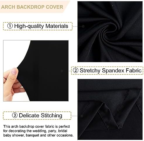 FANPROMS Wedding Arch Cover Black Arch Cover 6FT 7.2FT Spandex Arch Backdrop Cover Set of 2 Chiara Arch Backdrop Stand Cover Fitted Arch Frame Cover Garland Arch Stand Cover for Anniversary Party - Image 3