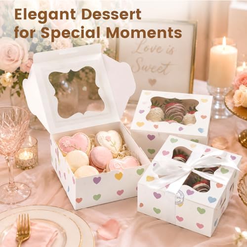 OAMCEG 50 Pack Cookie Boxes with Window, 6x6x3 Inch White Bakery Boxes for Desserts, Donuts,Cookies, Heart-shape Take-out Treat Boxes for Party & Wedding, Gifts - Image 4