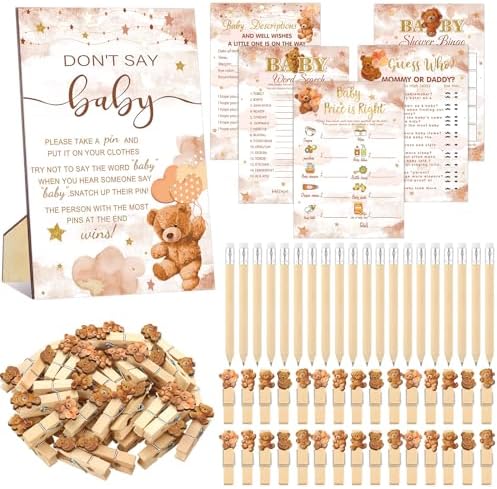 Patelai 321 Pcs Baby Shower Games Supplies, Brown Bear by Patelai
