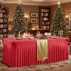 Wish Care 2 Pack Red Spandex Table Clothes for 6 Foot Rectangle Tables, 6FT Wrinkle Free Fitted Tablecloths Ruffles Design Table Cover for Party, Banquet, Wedding and Events - Image 2