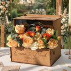 OurWarm Personalized Wedding Card Box with Names & Date Laser-Cut Engraving by OurWarm