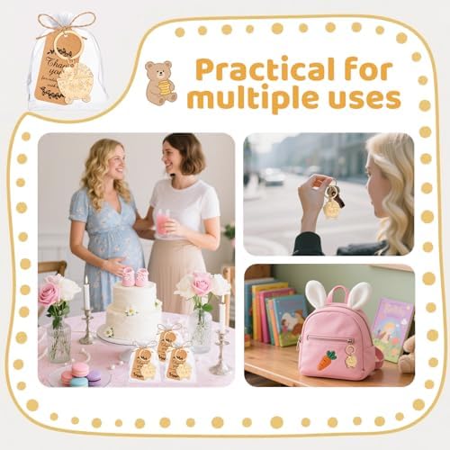 50 Pieces Baby Carriage Shape Keychain for Baby Shower, Bear Keychain Party Favors for Game Prizes,Gift,Decor,Souvenirs to Guests Bulk with Thank You Tags and Gift Bags - Image 5