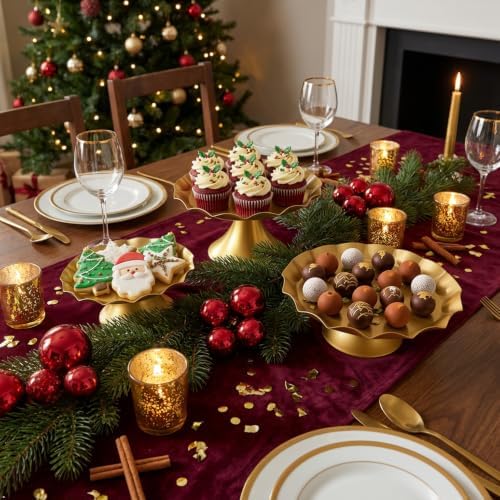 3 Pcs Gold Metal Cupcake Stand Scalloped Edge Dessert Display Tray - Image 3