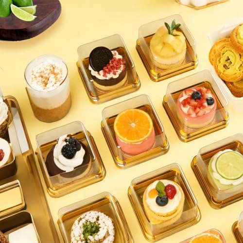 100Set 3X3X1.6 Inch Mini Cake Containers with Clear Lids Gold Base - Image 5