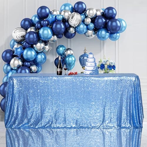 SquarePie Sequin Tablecloth 90x132 Inch Baby Blue for Wedding Party - Image 6