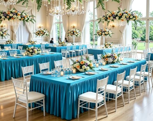 Turquoise Tablecloth Rectangle Tables 6FT, Polyester Wrinkle Free Stretch Table Cloth 6ft Fitted Table Cover with Pleated Ruffle Skirt for Weddings Birthday Banquet Baby Shower - Image 4