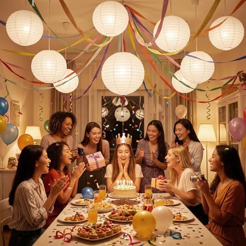 10pcs White Paper Lanterns Party Decorations, 16in Large Chinese Round Paper Hanging Decorations Lanterns Jumbo Lamps for Home, Parties - Image 5