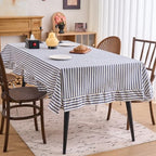 vctops Farmhouse Navy Stripe Ruffle Table Cloth, Boho Cotton Linen Tablecloth, Washable Table Cover for Square Table Baby Shower Kitchen Party Wedding Decor (Navy B,70"x70") - Image 2