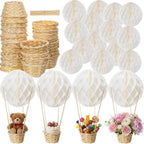 Wettarn 24 Pack Hot Air Balloon Baby Shower Table Centerpieces Party Decorations DIY Paper Lanterns Woven Baskets with Sticks for Gender Reveal Party Favor Birthday Wedding(White) by Wettarn