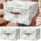 2 Pack Sage Green Floral Storage Bin with Lids, 17x11x12 Inch by Unknown