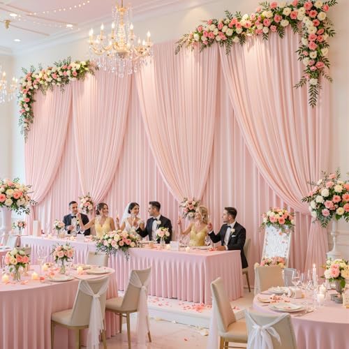 8 Panles Pale Pink Backdrop Curtains - Wrinkle Free Fabric Backdrop Curtain for Photoshoot,10ft Wedding Party Photo Backdrop Drapes for Birthday Baby Shower Photography Stage Background Decorations - Image 3