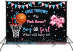 Free Throws or Pink Bows Gender Reveal Backdrop 10x7ft Basketball Bows Gender Reveal Party Decorations Background Boy or Girl He or She Banner Photo Booth Props - Image 2