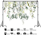 Leowefowa 8x6ft Oh Baby Backdrop Greenery Baby Shower Background Green Eucalyptus Leaves Photography Banner Newborn Announce Pregnancy Birthday Party Decorations Supplies Photo Booth Props - Image 2