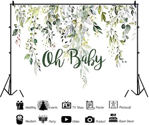 Leowefowa 10x8ft Oh Baby Backdrop Greenery Baby Shower Background Green Eucalyptus Leaves Photography Banner Newborn Announce Pregnancy Birthday Party Decorations Supplies Photo Booth Props - Image 2