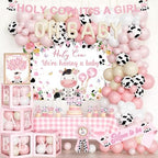 Costova Cow Baby Shower Decorations for Girls, Pink Cow Baby Shower Decorations, Holy Cow We Are Having a Baby Backdrop Balloon Box Tablecloth Sash Pin for Cow Print Its a Girl Gender Reveal by Unknown