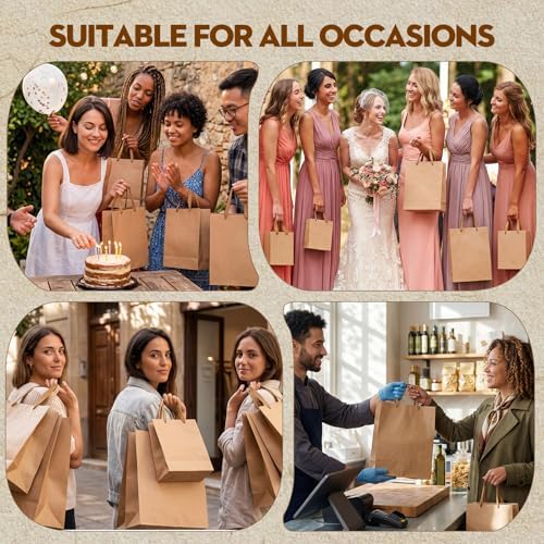 PerKoop 80 Pack Kraft Gift Bags with Handles 4 Sizes,Vertical,Brown - Image 4