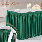 17ft Length Satin Green Table Skirt Rectangle Tables, Wrinkle Free Pleated Ruffle Table Cloth Glitter Desk Skirting for Weddings Birthday Party Satge Banquet Dining Table Decorations - Image 4