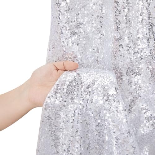 Silver Glitter Sequin Backdrop Curtains 6ftx8ft Photo Drapes - Image 6