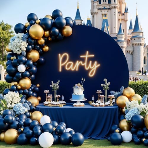 Gallety 7.2FT Navy Blue Round Backdrop Cover with Oh Baby Decal, Size Adjuster, Universal Fit for 5-7.2ft Circle Stand, Polyester Fabric Arch Cover for Wedding, Birthday Party, Photography Decor - Image 4